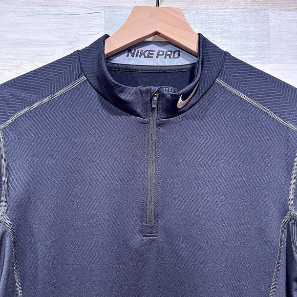 Nike Pro Combat Hyperwarm Lite Quarter Zip Pullover Black Dri Fit Mens Large - Picture 2 of 8